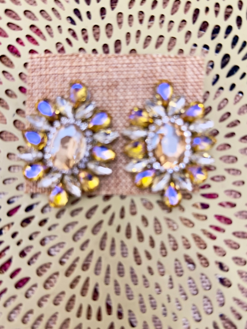Handmade Crystal Flower Cluster Stud Earrings - Gold and Purple